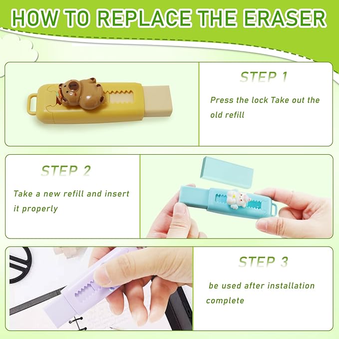 24 Pcs Cute Retractable Eraser for Pencils | Kawaii School Supplies Erasers| - Image 3