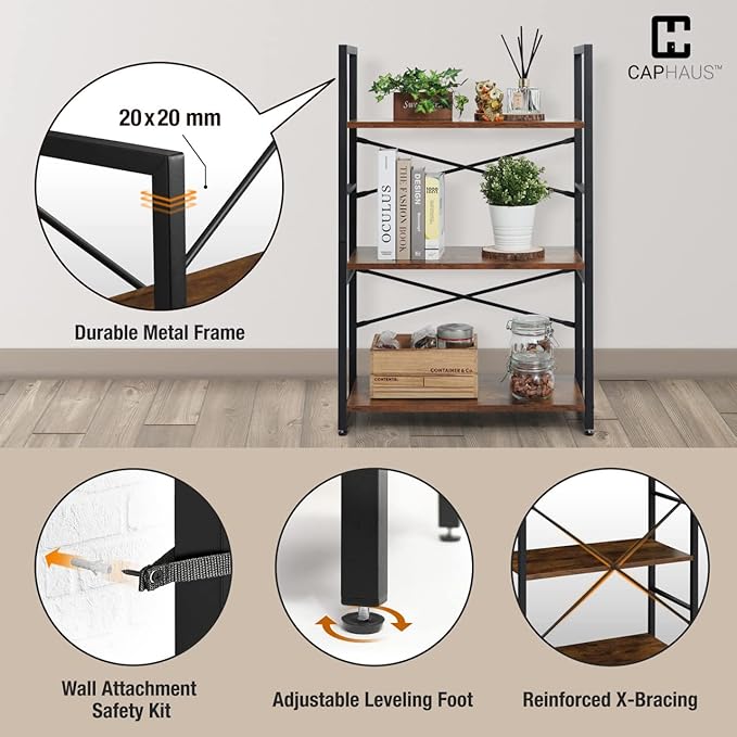 CAPHAUS 2 Tier Small Bookshelf, 24 Inch Width Free Standing Shelf, Bookcase - Image 5