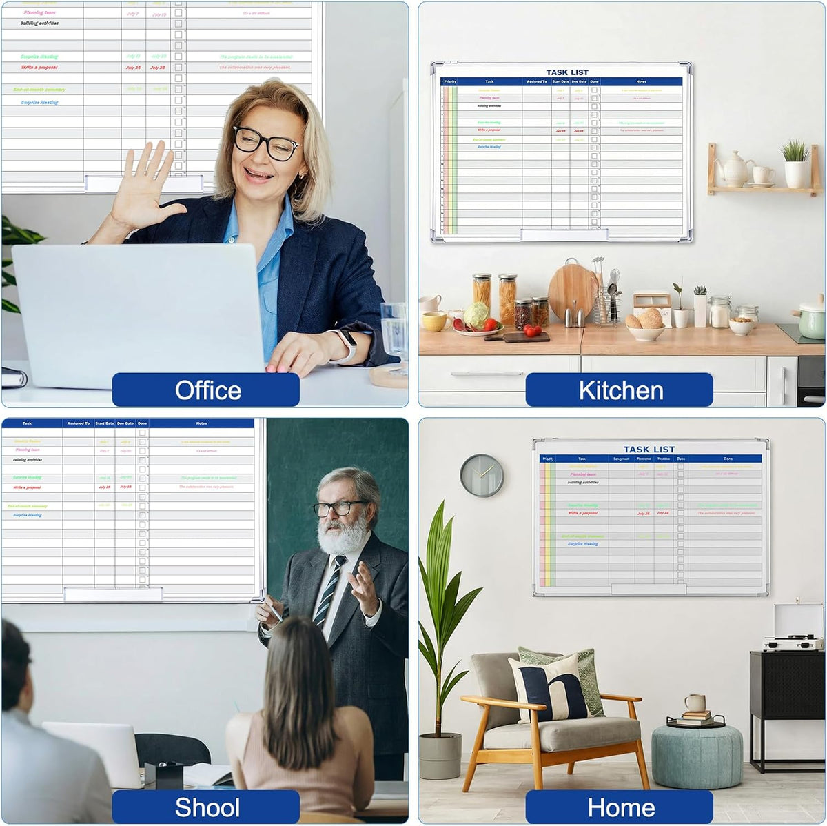 Lincia Large Dry Erase Task List 36 x 24 Inch Planner White Board