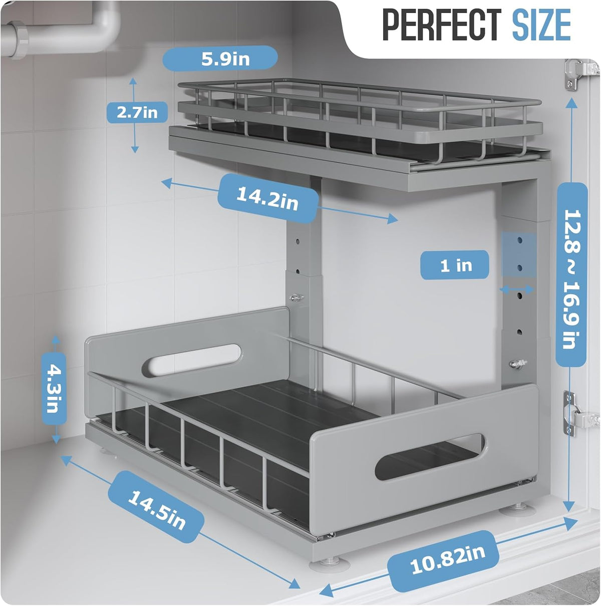 Under Sink Organizer Upgrade To Professional Rails,2-Tier Dual Pull Out Cabin...