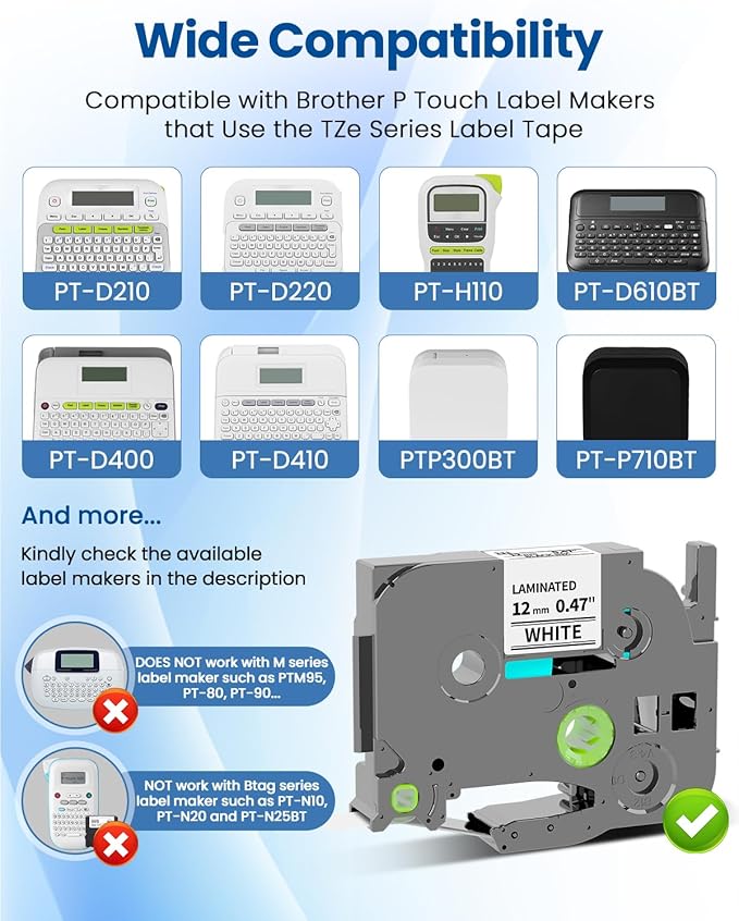 Pillex TZe-231 TZe TZ Tape 12mm 0.47 Laminated White AZe Label Tape Replace - Image 3
