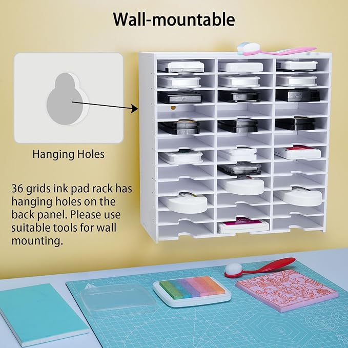 Krafetto 36 Grids Ink Pad Storage Rack, Wall-mountable Stamp Pad Organizer - Image 5