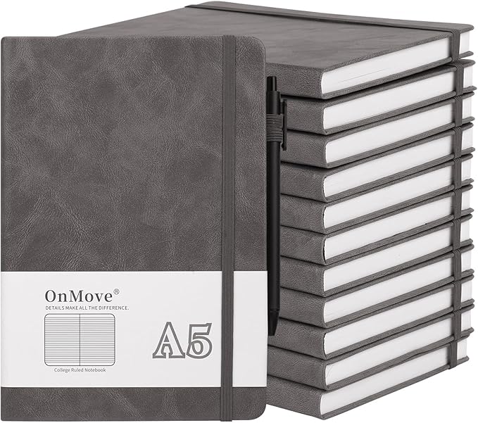 OnMove Notebooks Journal for Women Men 12 Pack Bulk Leather Hardcover by OnMove