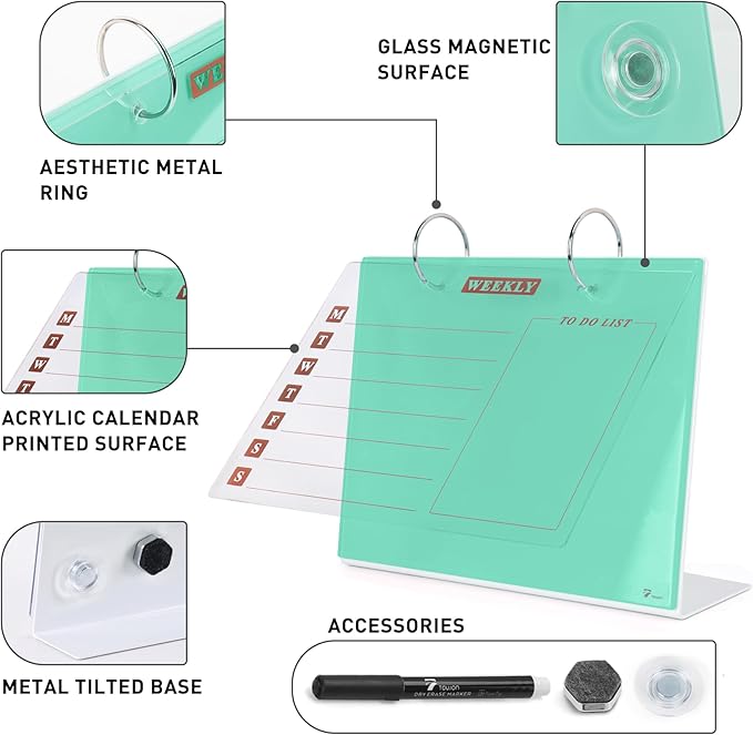 Desktop Glass Dry Erase & Acrylic Aesthetic Calendar Weekly to-do List Combo - Image 4