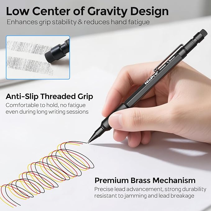 Nicpro 3 PCS 1.3 mm Blacke Mechanical Pencils Set - Image 3