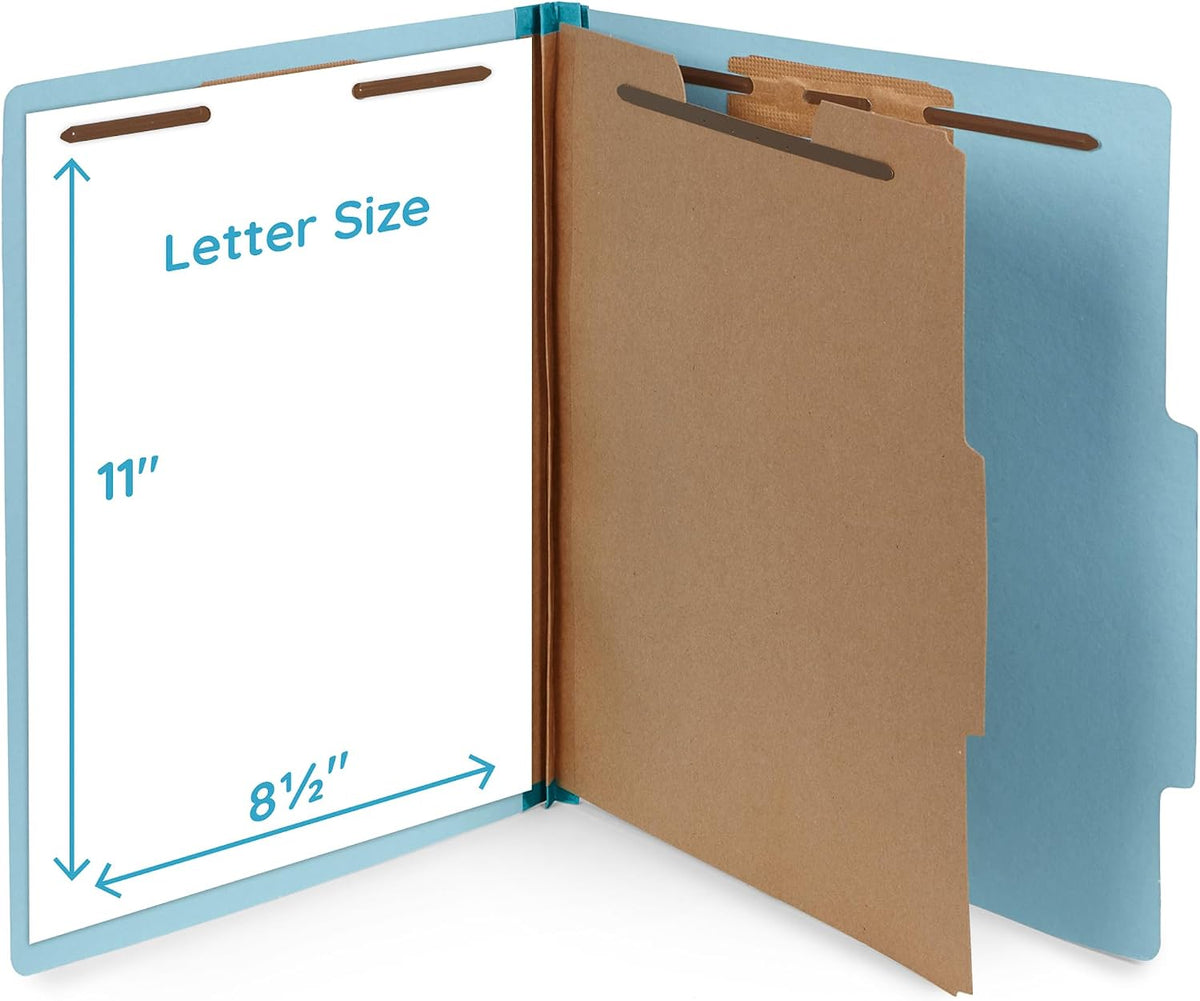 Blue Summit Supplies 10 Classification Folders, 1 Divider, Light Blue | Heavy-duty, letter size, 2 in expansion, 2 prong fasteners, 1 divider, for medical and legal files