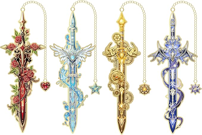 4Pcs Fantasy Sword Bookmarks for Books Journals Planners, Cool Forth Wing Metal by VYRANA