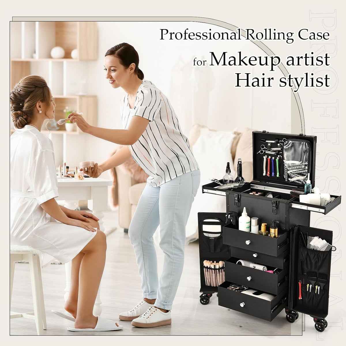Joligrace Professional Rolling Makeup Case 4 Drawers Pro Makeup Artist Cosmet...