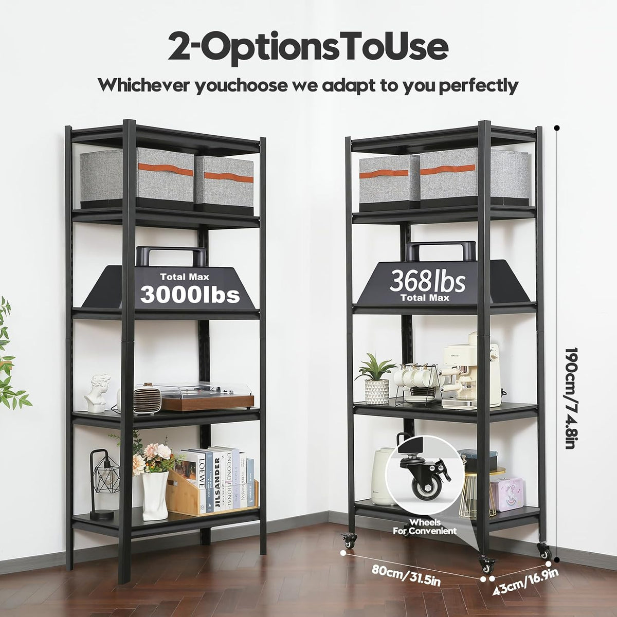lauxery 5-tier heavy duty storage shelves with lockable, close-up detail