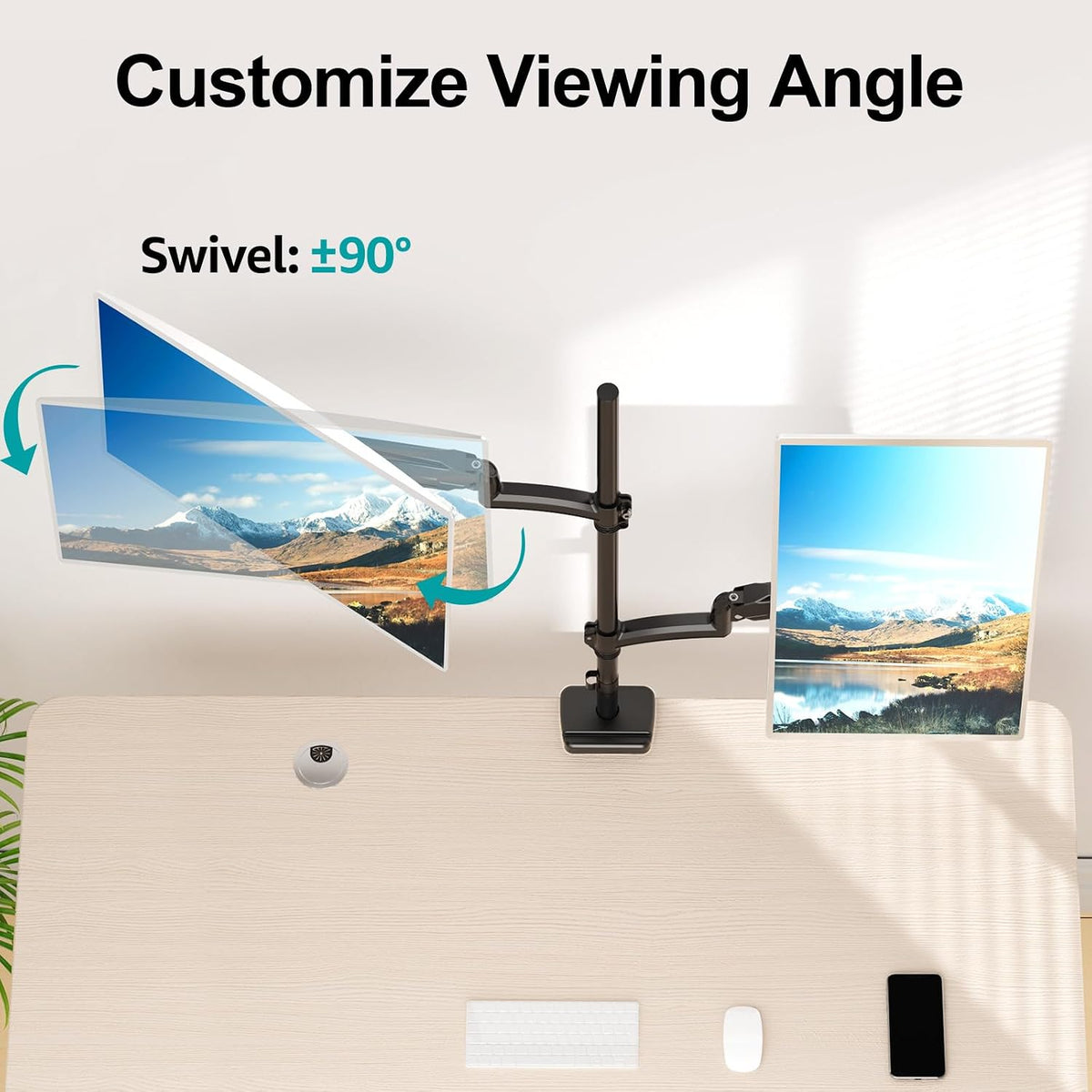 mount pro vertical dual monitor mount, stacked monitor showing dimensions