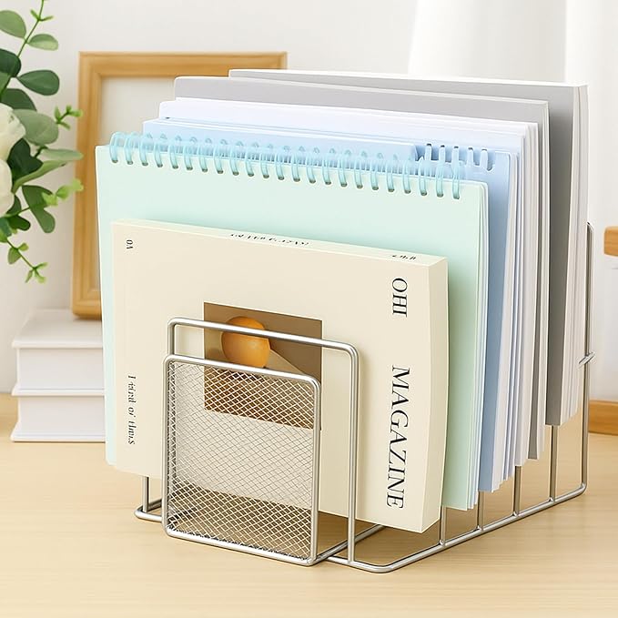2 Pcs 7 Section Incline File Sorter Metal Wire Mesh File Rack - Image 4
