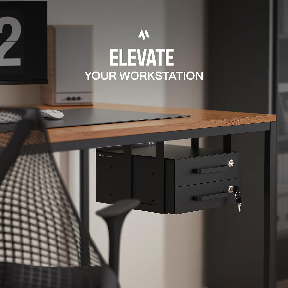 Under Desk Drawer Slide-Out – Lockable Metal Storage Drawers with Cable Manag...
