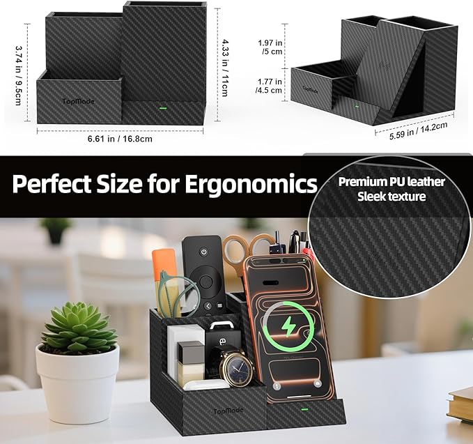 TopMade Wireless Charger Nightstand Organizer, Leather Desktop Organizers - Image 7