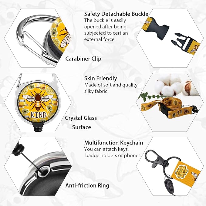 Cute Bee Kind Lanyards for Id Badges, Retractable ID Badge Holder - Image 4