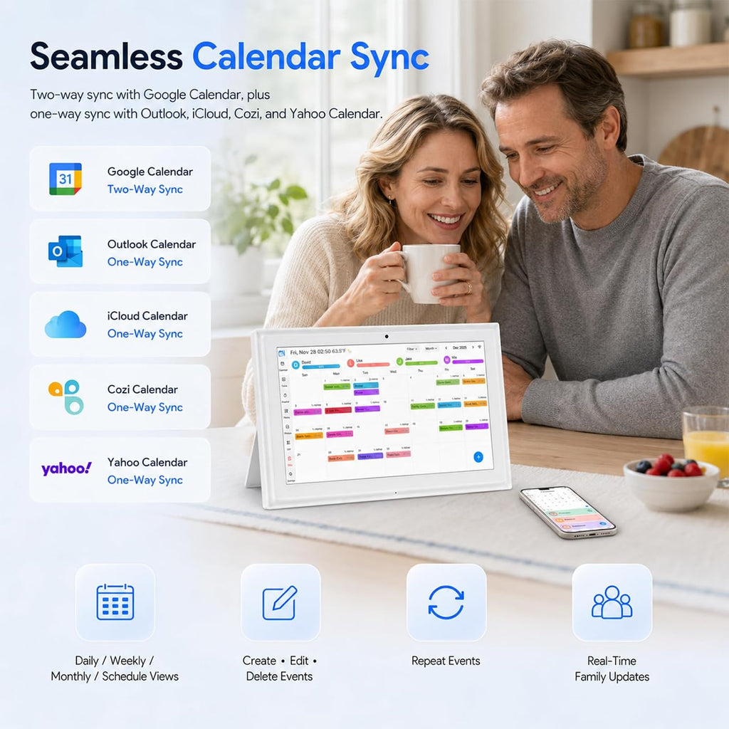 10.1" Digital Refill for Desk Calendar, Electronic Planner Replacement | Touchscreen Family Organizer with Auto-Sync, Chore Chart, Photo Frame