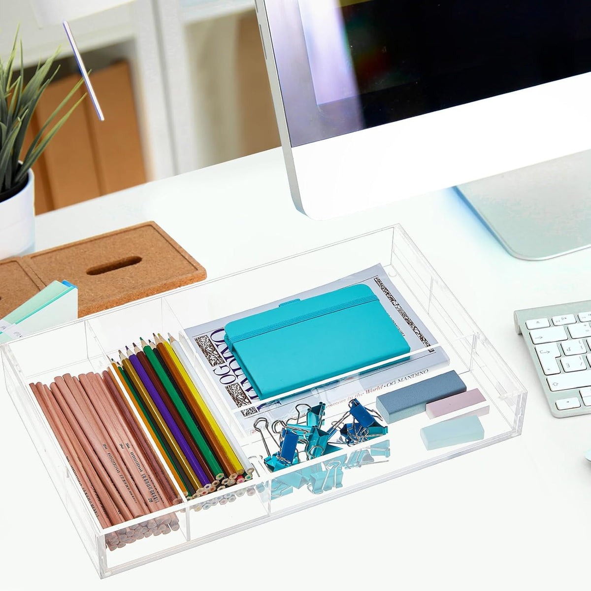 Briwooody Clear Acrylic Drawer Organizer Expandable,7 Compartments,Large
