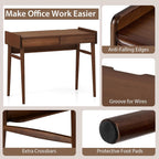 Tangkula Bamboo Mid Century Desk with 2 Storage Drawers, Home Office Study Writing Desk with Shelf & Cable Management Groove, Home Office Desk for Working & Learning (Brown)