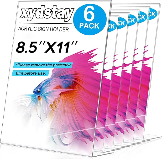 xydstay 6pack 8.5x11 Acrylic, L Shape Clear Plastic, Menu Holder, Unbreakable by xydled