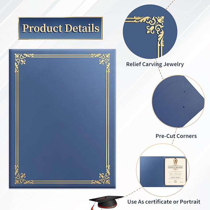 12 Packs Certificate Covers, Certificate Holders Gold Foil Border, - Image 3