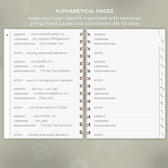 Clever Fox Password Book Spiral – Internet Address & Password Organizer - Image 3