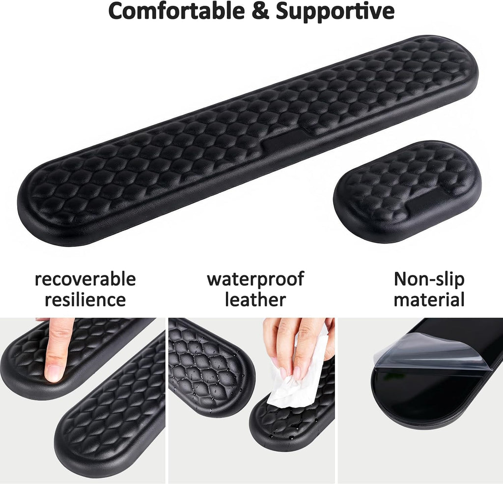Wrist Rest for Keyboard and Mouse, Ergonomic Memory Foam Keyboard Set with Non-Slip Base, Soft Arm Cushion & Palm Support for Office, Home, Gaming & Laptop Typing, Reduces Fatigue & Strain, Black