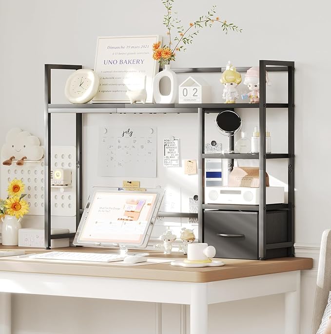 Desk Shelf with Drawer, 41.3" Desktop Organizer Shelf, Desk Hutch - Image 5