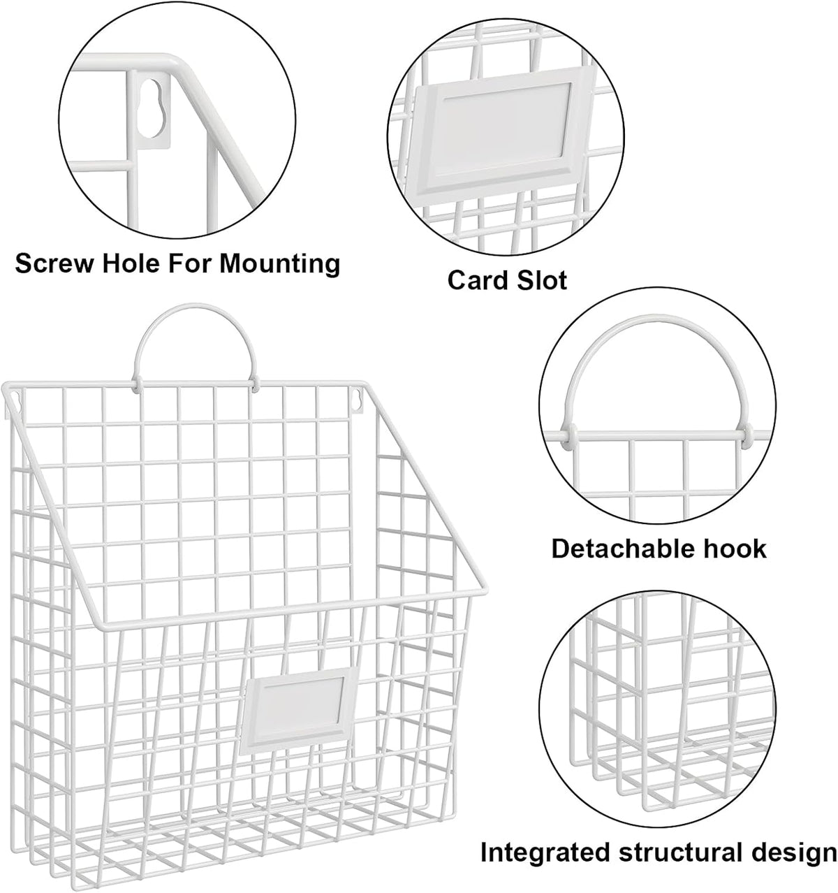 4 Packs Hanging Wall File Organizer with Hooks, Magazine Rack ,Mail Basket