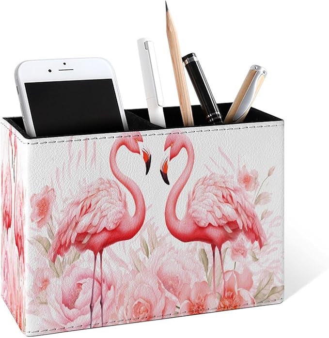 Famame Pink Flamingos Flowers Pencil Holder by Famame