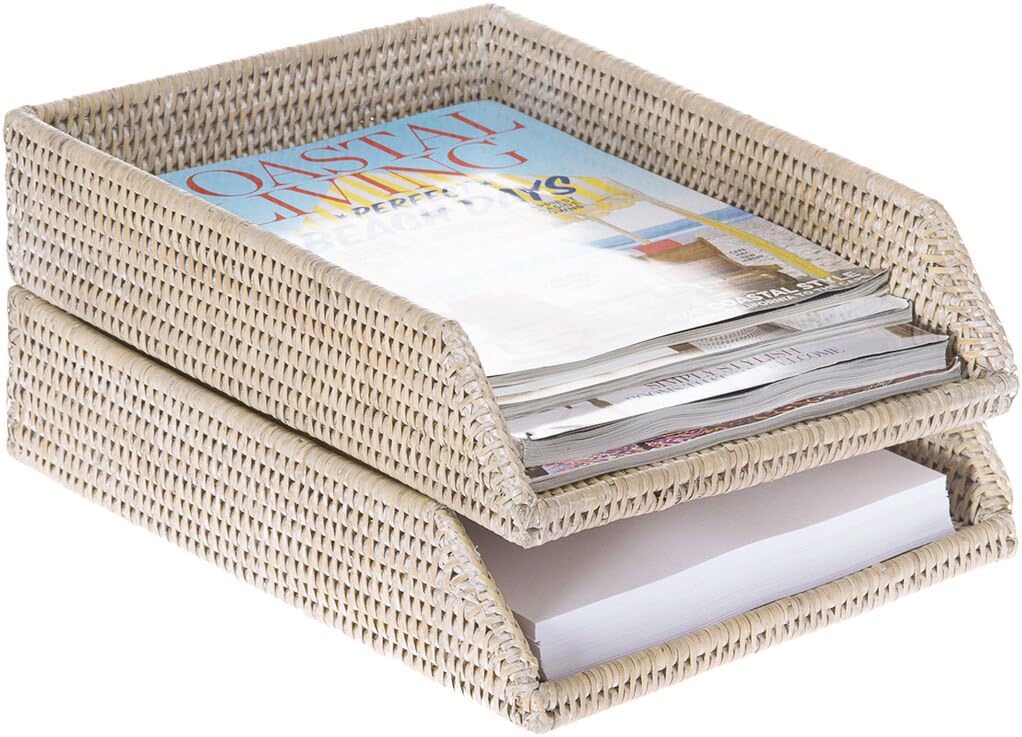 KOUBOO La Jolla Rattan Stackable Letter Tray, Paper Organizer, File Tray, Pap...