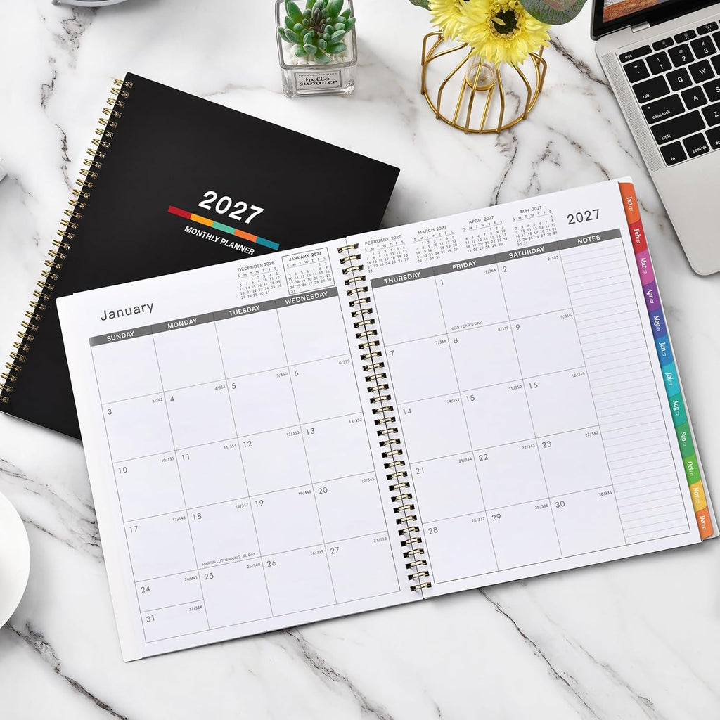 Indeme 2027 Planner - 2027 Monthly Planner, Monthly Calendar 2027 | 9" x 11", Jan 2027 - Dec 2027, Large, Twin-wire Binding, 12 Months Tabs, Holidays, Two-Sided Pocket, Thick Paper