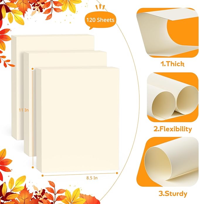 120 Sheets Cream Cardstock Paper, Cardstock 8.5" x 11", Construction Paper - Image 2