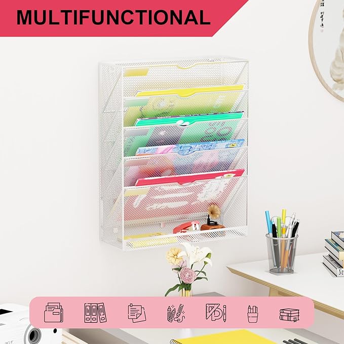 GDINDINFAN Hanging Wall File Organizer 6 Tier Wall Mounted File Holder Document - Image 6