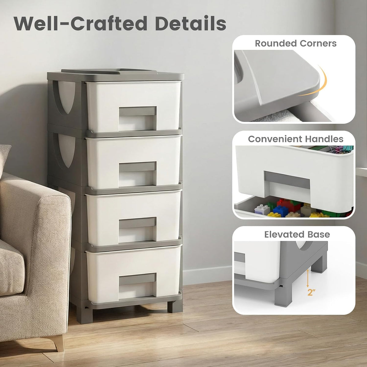 Giantex 4-Drawer Storage Organizer, Plastic Storage Tower with Drawers, Multi...