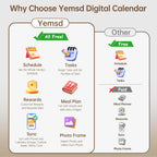 15.6" Digital Calendar Wall Touch Screen, Chore Chart, Photo Frame, Refills | Real-time Google, Outlook and iCloud sync keeps every family member organized, with meal planning and no subscription fees.