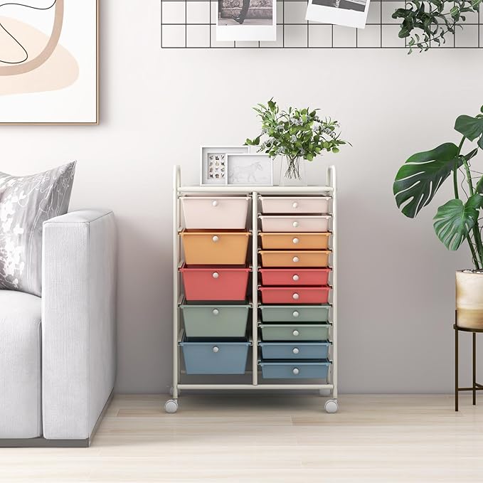 HAPPYGRILL 15-Drawer Rolling Cart, Storage Carts - Image 3
