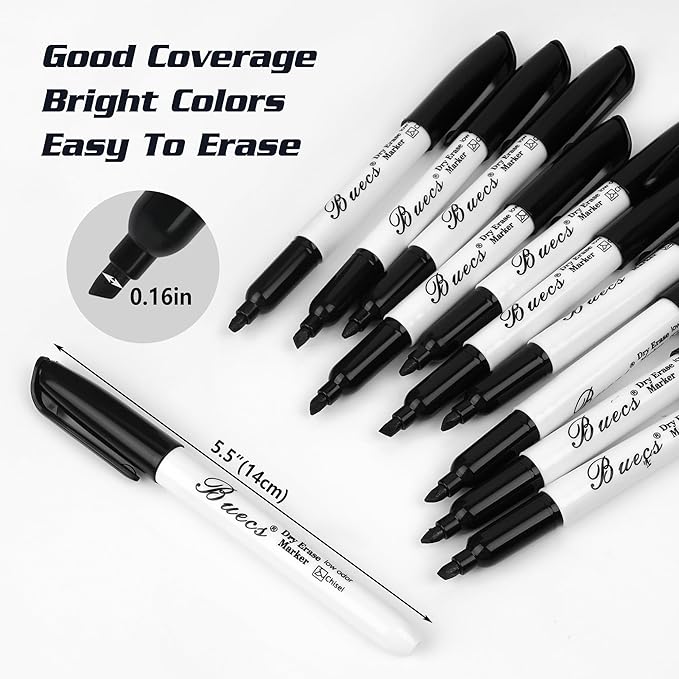 Buecs Black Dry Erase Markers, Chisel tip, Dry-Erase Boards, School Office - Image 5