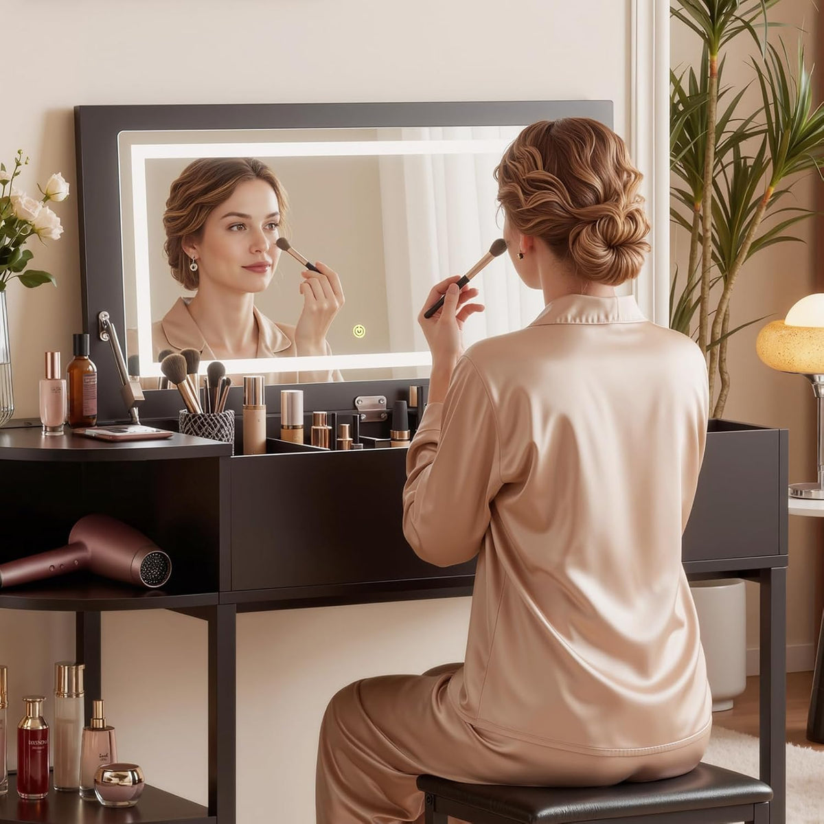 Cyclysio Vanity Desk with Flip Top Mirror and Lights, Black