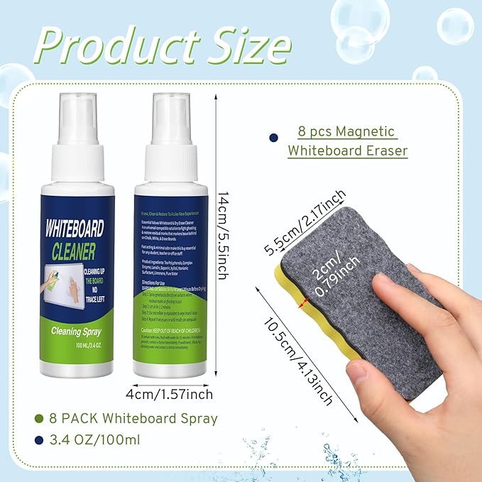 Heigble 8 Pack Whiteboard Cleaner 3.4 fl oz Whiteboard Cleaning Spray Dry Erase - Image 2