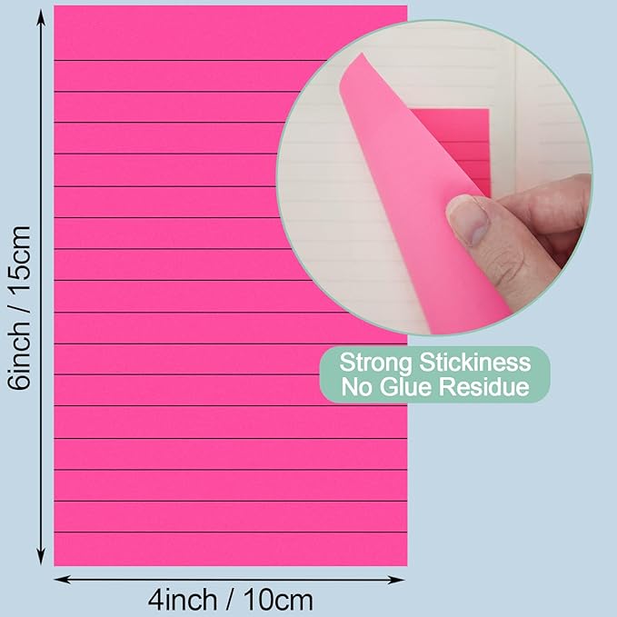 24 Pack Lined Sticky Notes 4X6 in Self Sticky Note Pads Colorful Post Stickies - Image 2