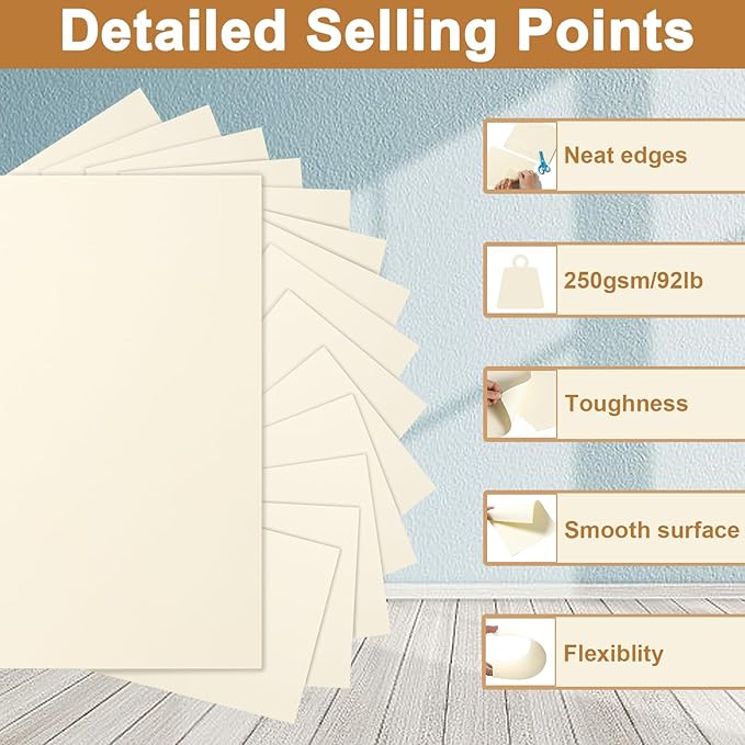 Silunkia 120 Sheets Cream Cardstock 8.5 x 11 Off White Paper, 250gsm/92lb Ivory - Image 3