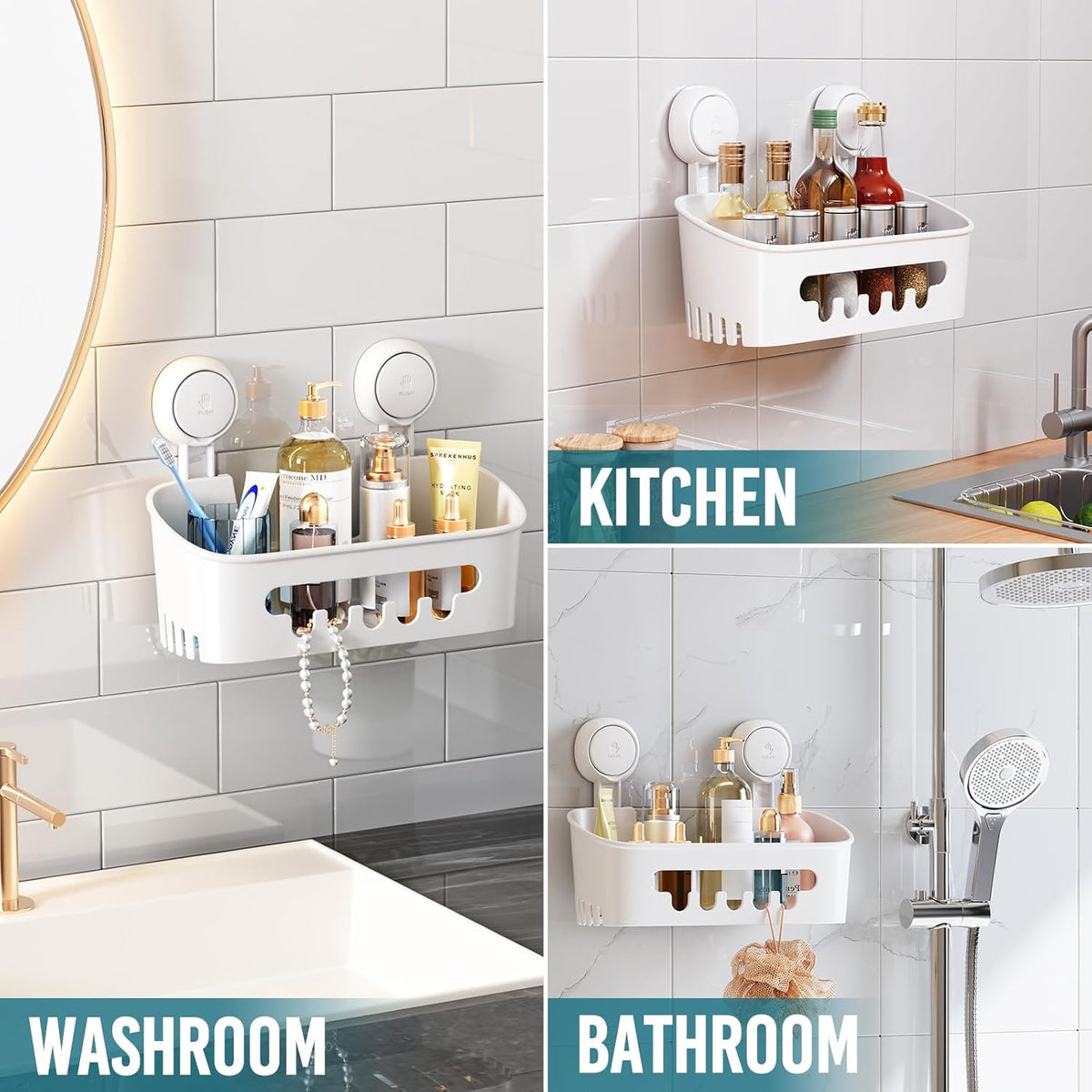 TAILI Shower Caddy Suction Cup, Bathroom Organizer Shelf M&L