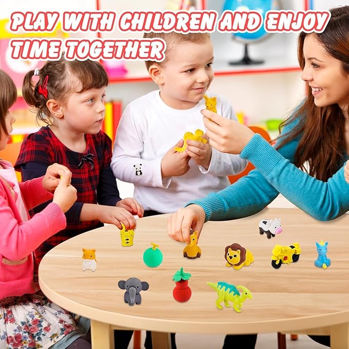 URSKYTOUS 150Pcs Animal Erasers Kids Desk Pets Pencil Erasers 3D Puzzle Bulk - Image 3