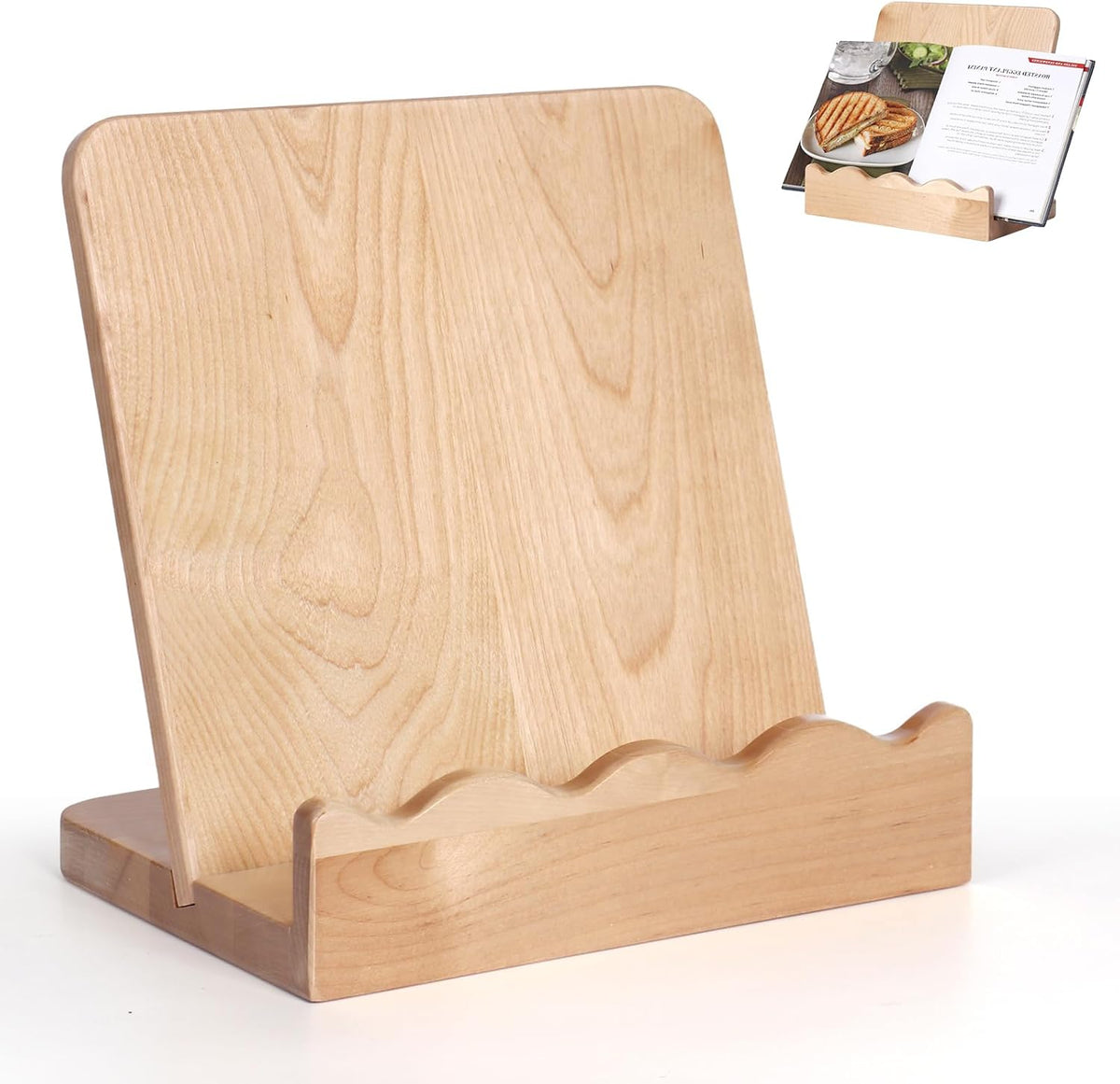 Scalloped Wooden Cookbook Stand with Removable Cutting Board for Kitchen