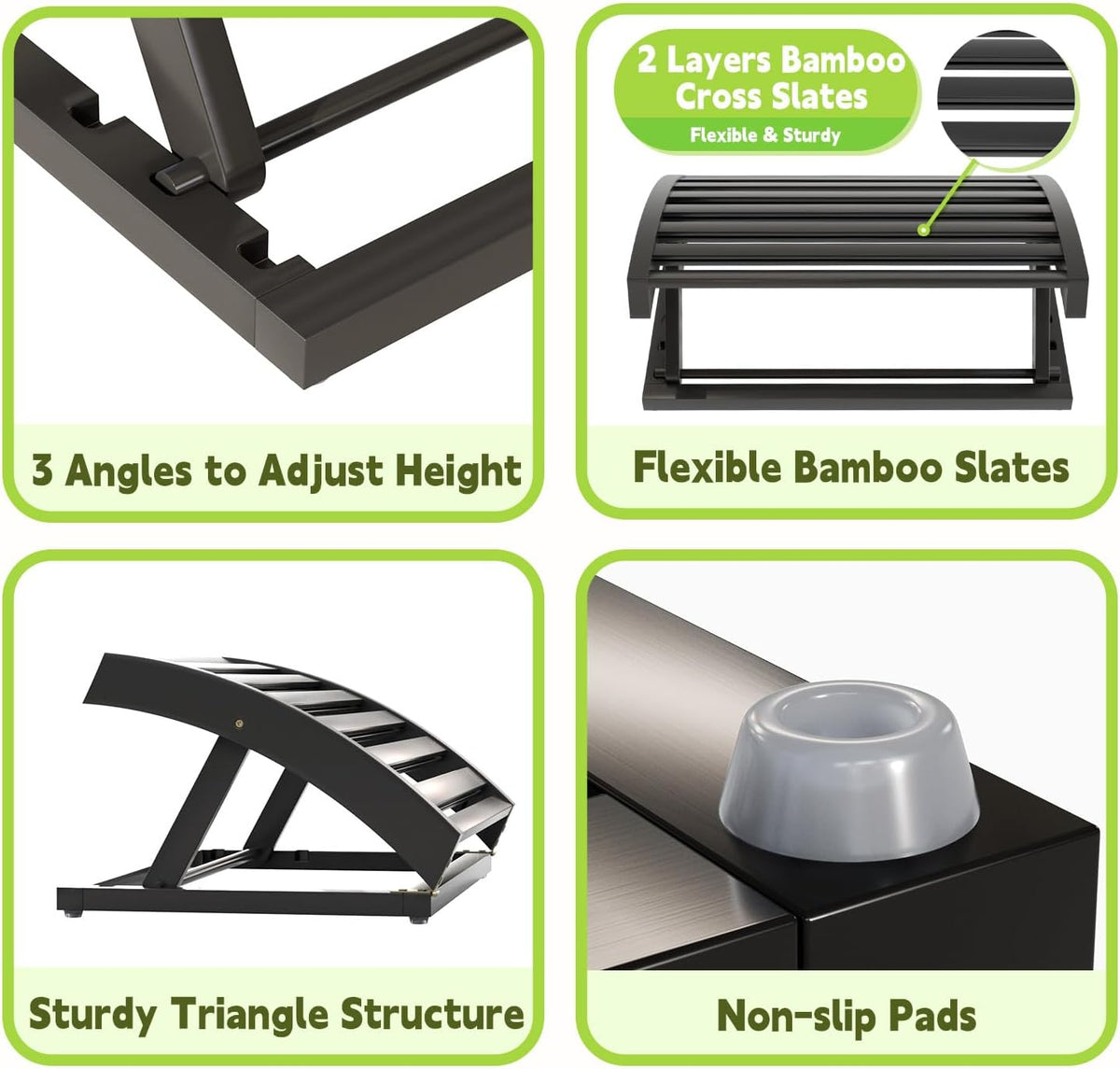 Foot Rest for Under Desk at Work - Adjustable Black Bamboo Footrest for Offic...
