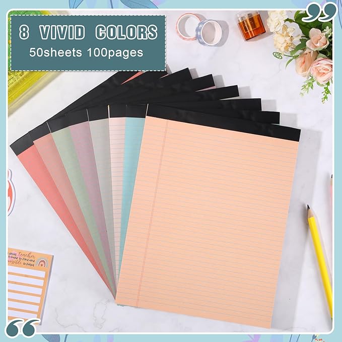 Fuutreo 8 Pcs 8.5'' x 11'' Colored Legal Pad Writing Pads Narrow Ruled 50 - Image 3