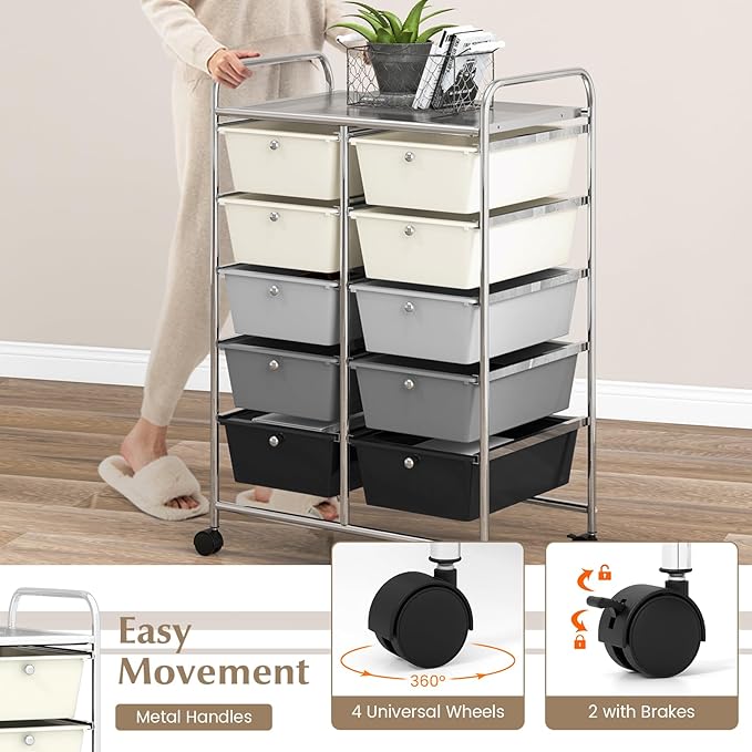GOFLAME 10-Drawer Rolling Storage Cart, Art Craft Storage Organizer on Wheels - Image 5