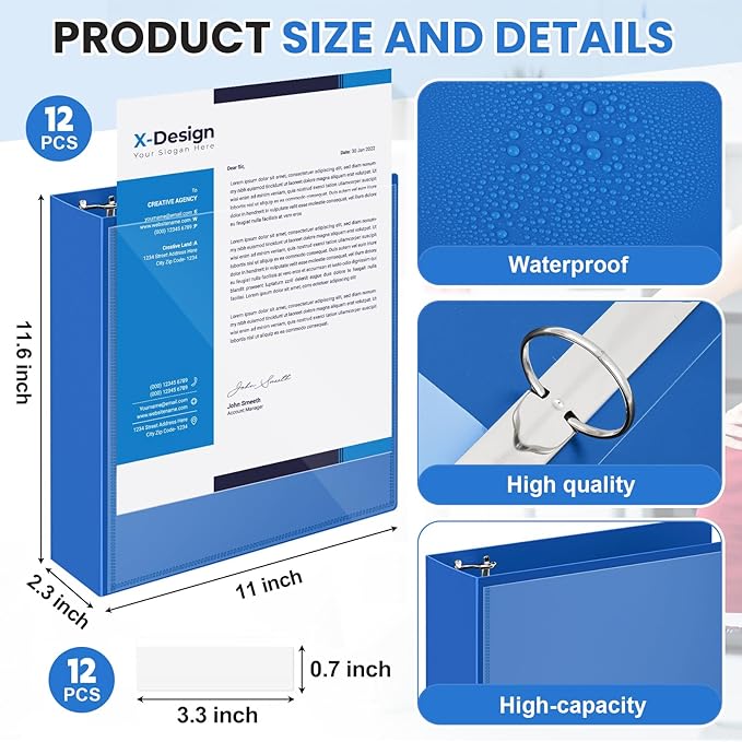 Henoyso 12 Pcs 3 Ring 2 Inch Binders Fits 8.5 x 11 Inch Letter Size Paper - Image 2