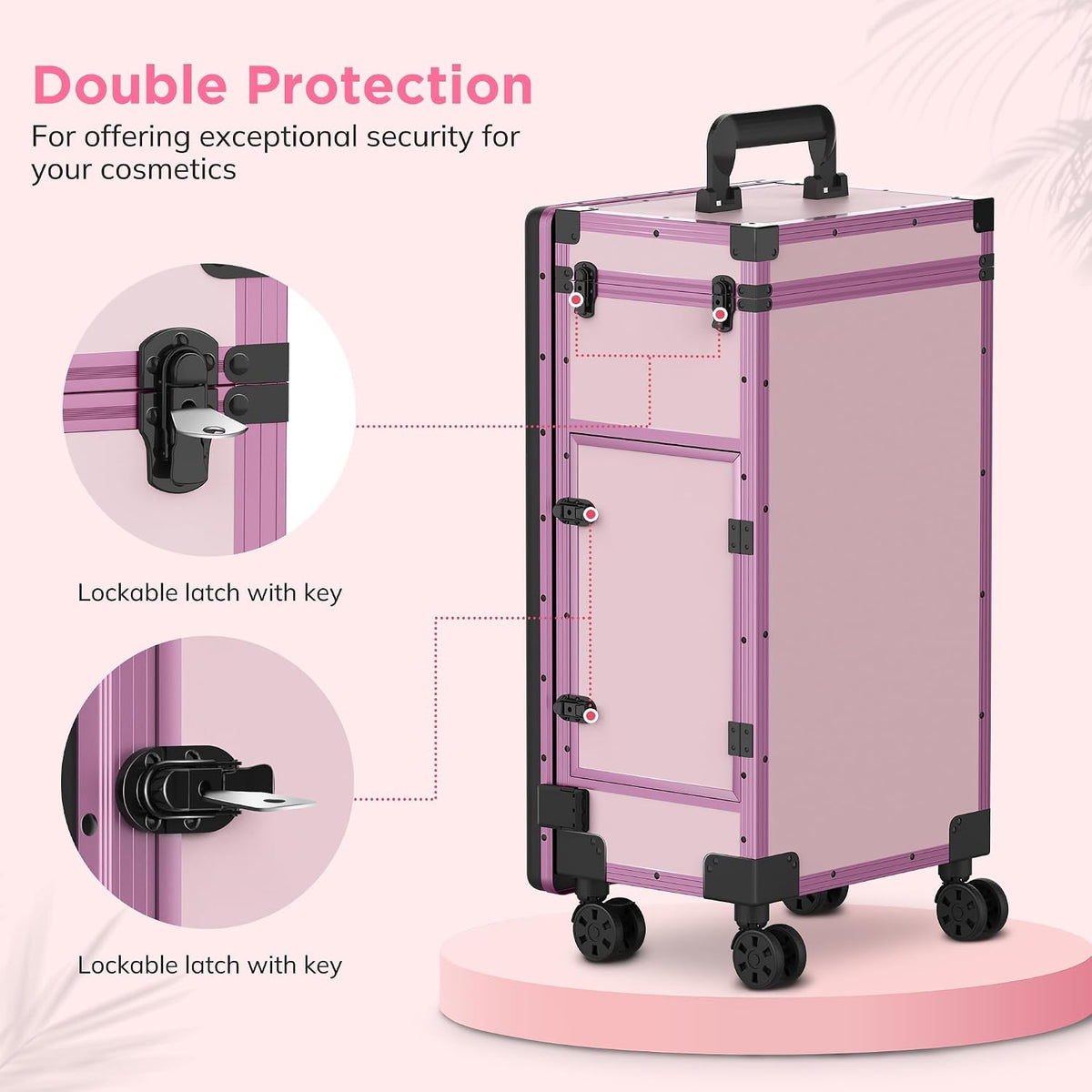 EASYINBEAUTY Rolling Portable Manicure Table with 3 Storage Drawers, Pink