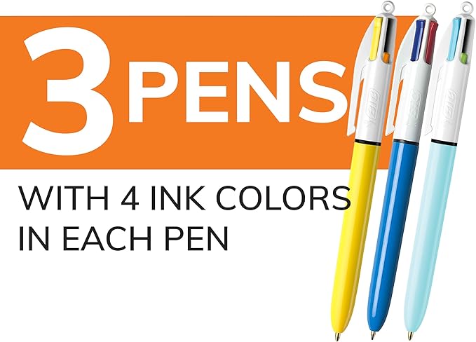 BIC 4-Color Retractable Ballpoint Pen, Long-Lasting Ink and Comfortable Wide - Image 2