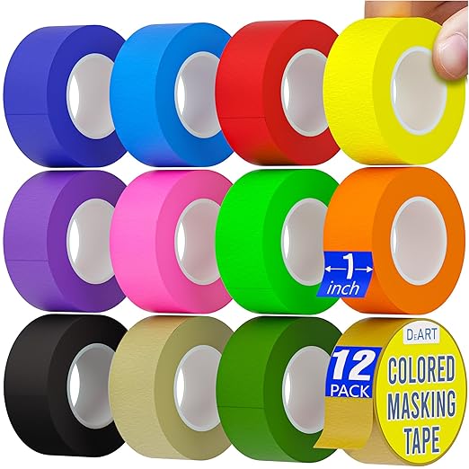 Colored Masking Tape 12 Pack 1 inch Color Painters Tape by Unknown